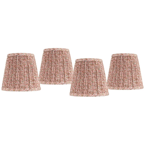 Springcrest 4" Top x 6" Bottom x 5 1/2" High x 5 1/2" Slant Print Lamp Shade Replacement Set of 4 Pink Shirred Pleated Clip On