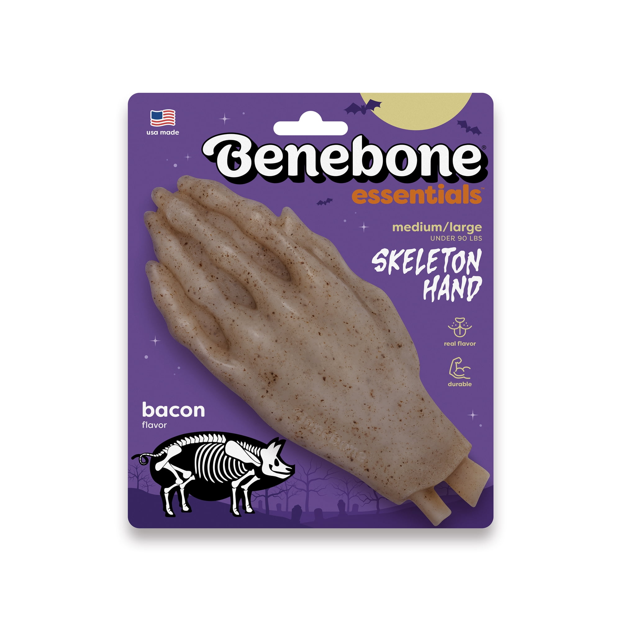 Benebone Essentials Halloween Skeleton Hand Dog Chew Toy for Medium to Large Sized Dogs