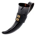 thumbnail image 3 of Mythrojan THE WEALTHY MERCHANT - Viking Drinking Horn with Black Leather holder Authentic Medieval Inspired Viking Wine/Mead Mug – Polished Finish, 3 of 5