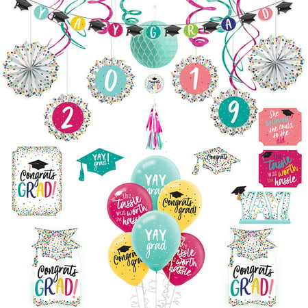 Party City Yay Grad Graduation Room Decorating Kit, Includes Balloons and Fans