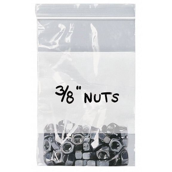 6"L x 4"W Standard Reclosable Poly Bag with Zip Seal Closure, Clear; 2 mil Thickness