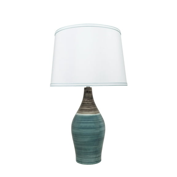 Aspen Creative 40185-11, 27-1/2" High Transitional Ceramic Table Lamp, Brown & Blue and Hardback Empire Shaped Lamp Shade in White, 15-1/2" Wide