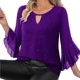 thumbnail image 5 of ClodeEU Women's Ruffle 3/4 Sleeve Elegant Blouses,Crew Neck Double Layers Mesh Shirt Tunic Tops Purple,Womens Plus M, 5 of 9