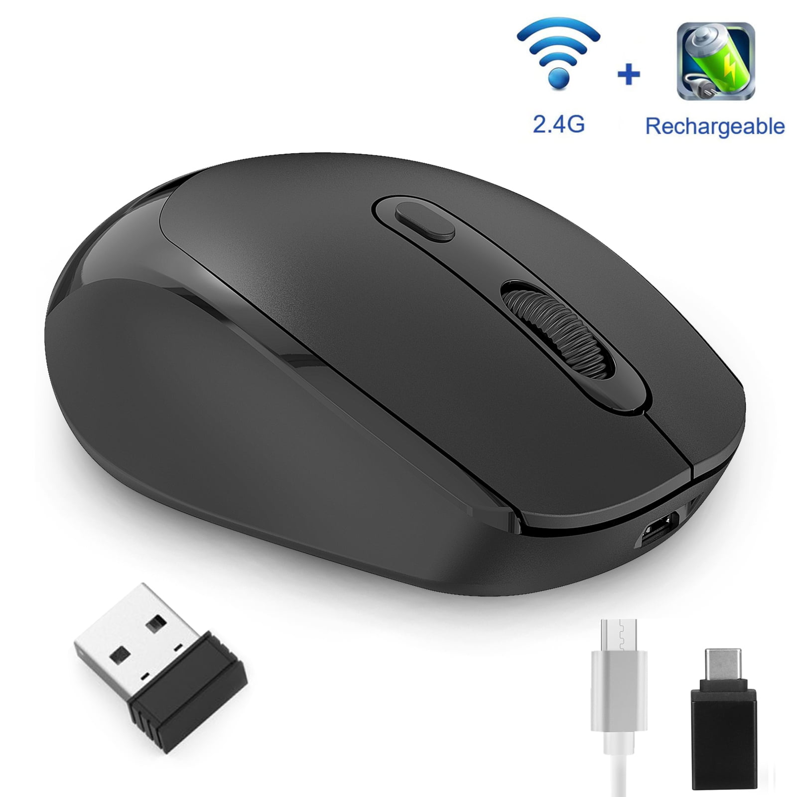 Wireless Ergonomic Mouse 1200DPI Adjustment Mini USB 2.4G Ultra-Thin Wireless Mice Optical with Nano Receiver 6 Buttons USB Ergonomic Optical Mouse for Windows/XP/Vista / 7 / Linux/and MAC. 