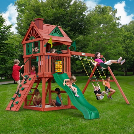 Gorilla Playsets Nantucket II Wooden Swing Set with 2 Belt Swing, Trapeze Bar, and Working Shudders - Image 6