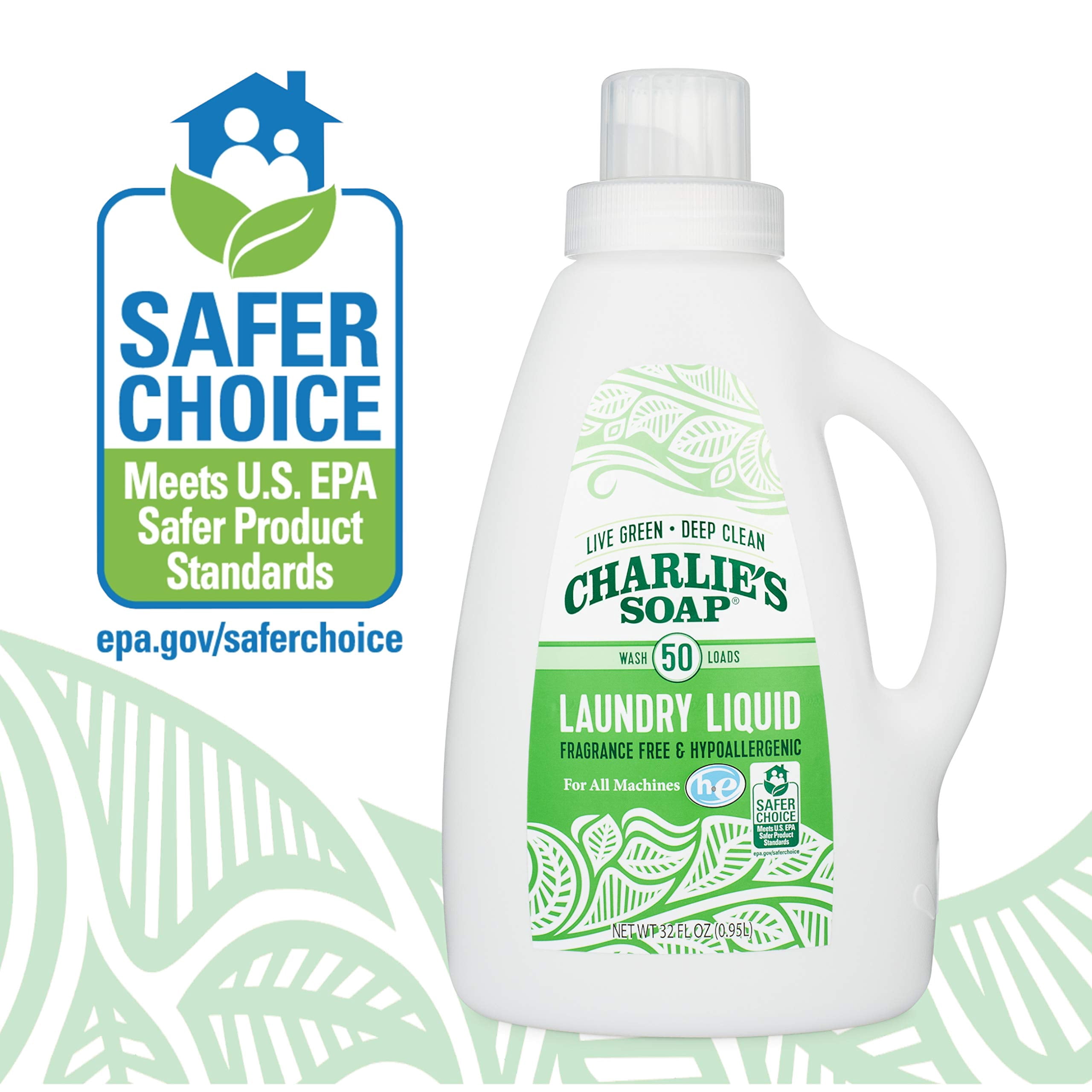 Charlies Soap Laundry Liquid (50 Loads, 6 Pack) Natural Deep Cleaning Hypoallergenic Laundry Detergent  Safe, Effective and Non-Toxic
