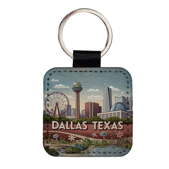 Dallas, Texas TX Travel City State Stamp Faux Leather Square Keychain