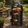 thumbnail image 2 of KingChii 3 in 1 Vertical Charcoal Smoker Grill BBQ Smoker for Outdoor, Patio Backyard Camping, Black, 2 of 11