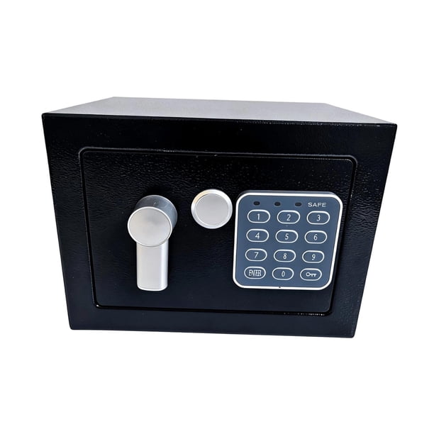 Caja de seguridad con cerradura de teclado: Caja metálica fiable, compacta y robusta para el hogar, Negro