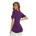 thumbnail image 6 of Uvplove Womens Blouse V Neck Knot Front Short Sleeve Basic Casual T Shirt Purple-2XL, 6 of 8