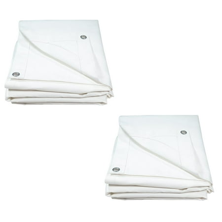 2 Pack 8 x 10 White Canvas Tarp 12oz - Water Resistant & Breathable - Heavy Duty Tarps - Multipurpose Tarpaulin Cover for Camping Tent