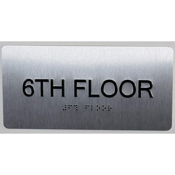 6th Floor Sign- Floor Number Tactile Touch Braille Sign (Aluminium !!, Brush Silver,Size 4x8)- The Sensation line(ref-2022-4)