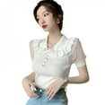 thumbnail image 1 of Clearance Retro Doll Collar Knitted Mesh Stitching Puff Sleeve Short Sleeve Top Modern, 1 of 6