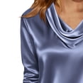 thumbnail image 4 of Htigea 3/4 Sleeve Satin Shirts for Women Draped Cowl Neck Tunic Tops Dressy Office Blouse for Work & Business Navy XL, 4 of 5