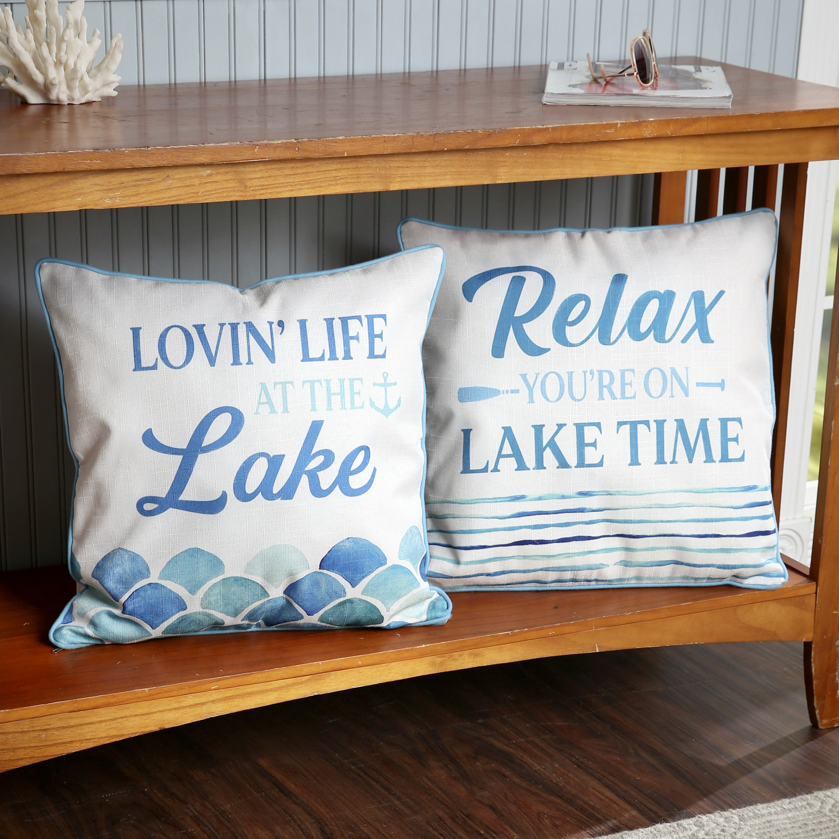 Life Is Better At The Lake Vintage White Pine Lake Throw Pillow 18x18 Multicolor