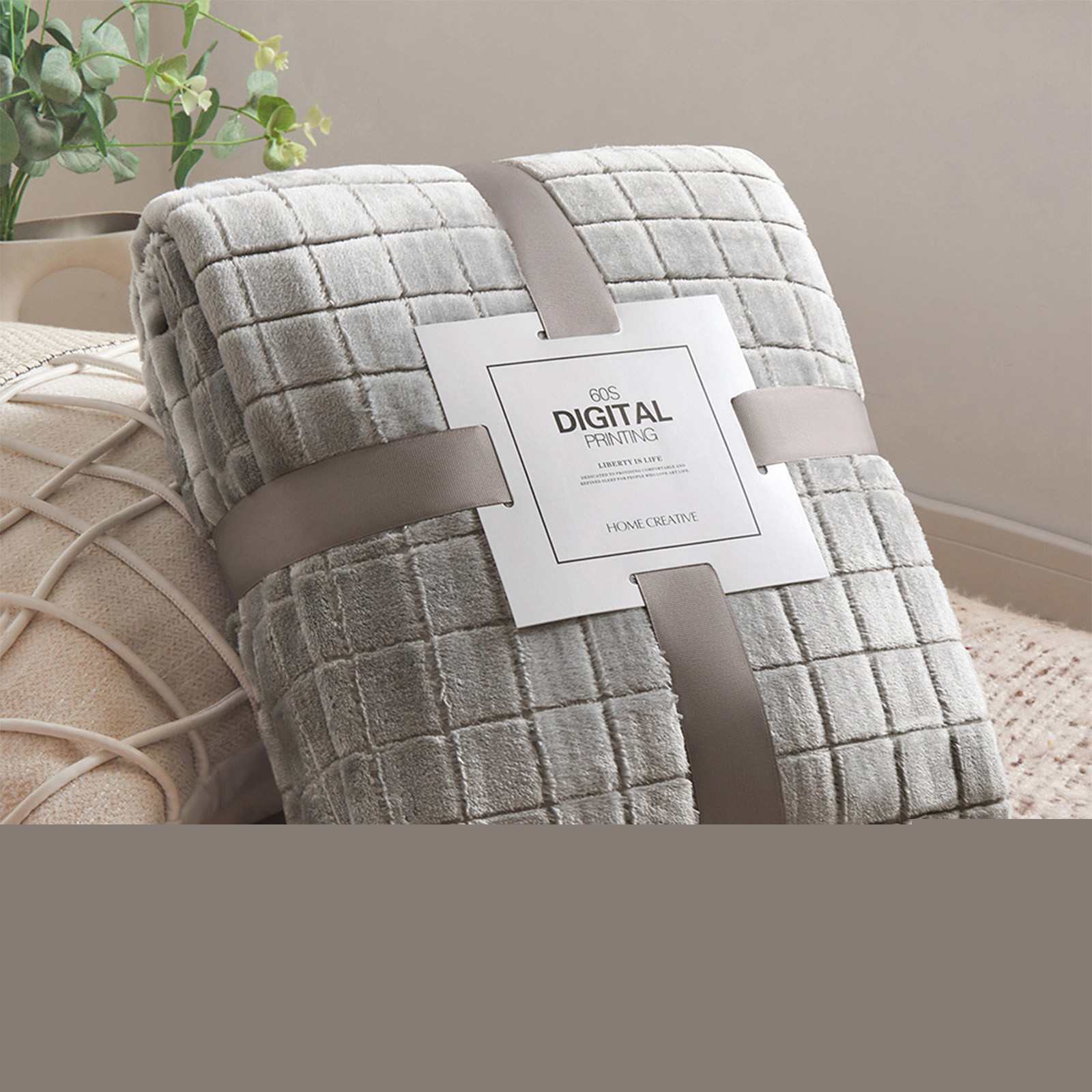 thumbnail image 5 of Wuztai Plaid Solid Color Flannel Blanket Soft Warm, Blue Pink Beige 150x100cm for Couch Lap Car, Cozy Throw Cover, 5 of 7