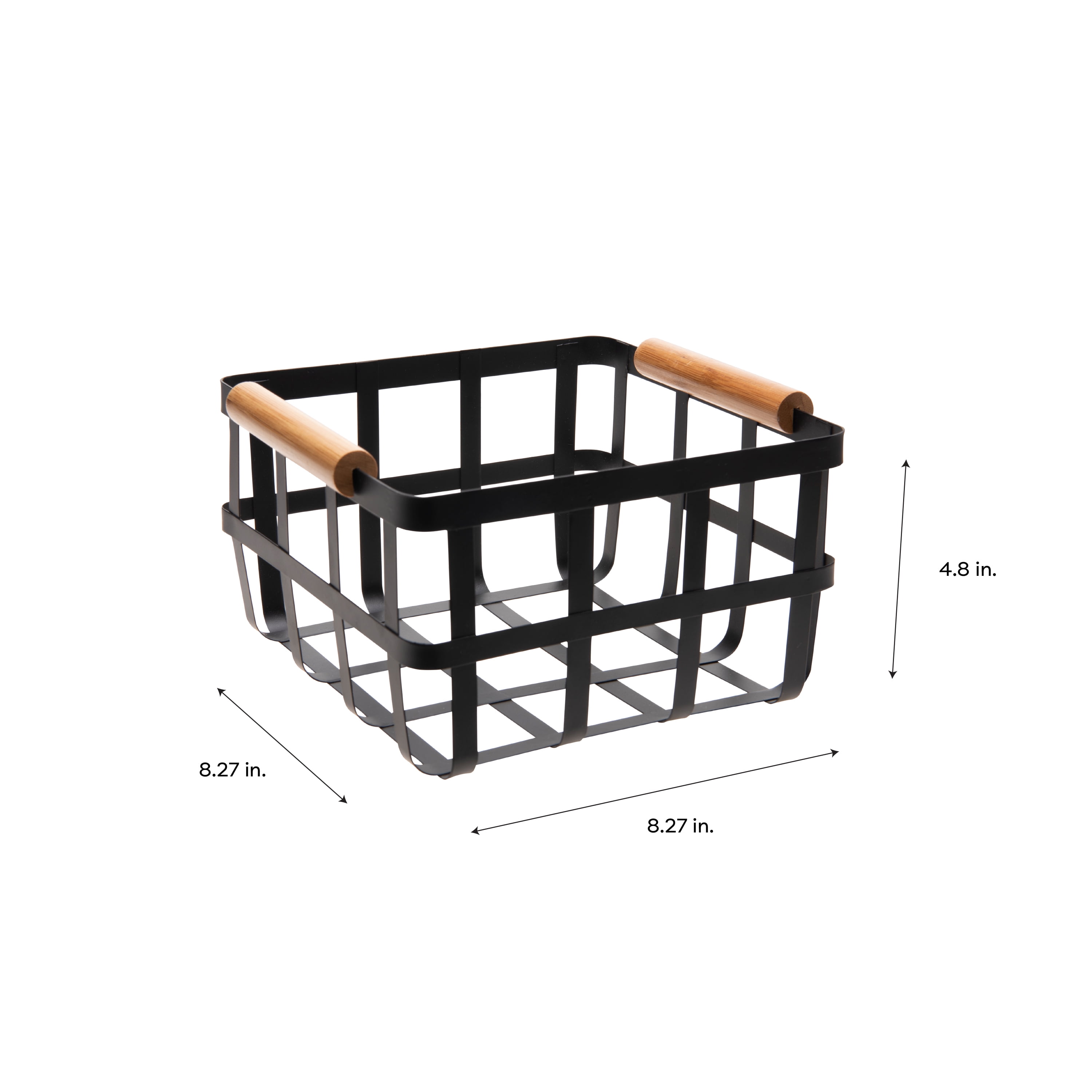 Simplify 4 Pack Square Metal Decorative Storage Basket with Bamboo Handles in Black