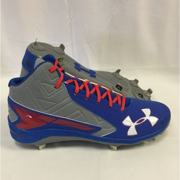 NEW Mens Under Armour Team Yard Mid ST Baseball Cleats Royal/Red/Steel