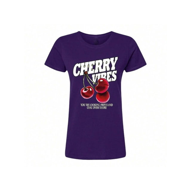 Playera Blusa De Cerezas Cherry Vibes Ropa Para Mujer Color Morado Talla Grande Marca Emil SaEs