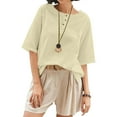 thumbnail image 4 of Women's 3/4 Sleeve Cotton Linen Jacquard Blouses Top T-Shirt, Limited Time Under 10 Dollars SA-461, 4 of 6