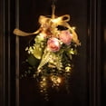 thumbnail image 5 of Eucalyptus Chrysanthemum Door Wreath Artificial Silk Flowers Illuminated Teardrop Wall Hanging for Living Room Bedroom, 5 of 9