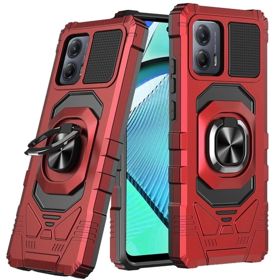 For Motorola Moto G Power 5g 2024 Robotic Hybrid with Magnetic Ring Stand Case Cover - Red