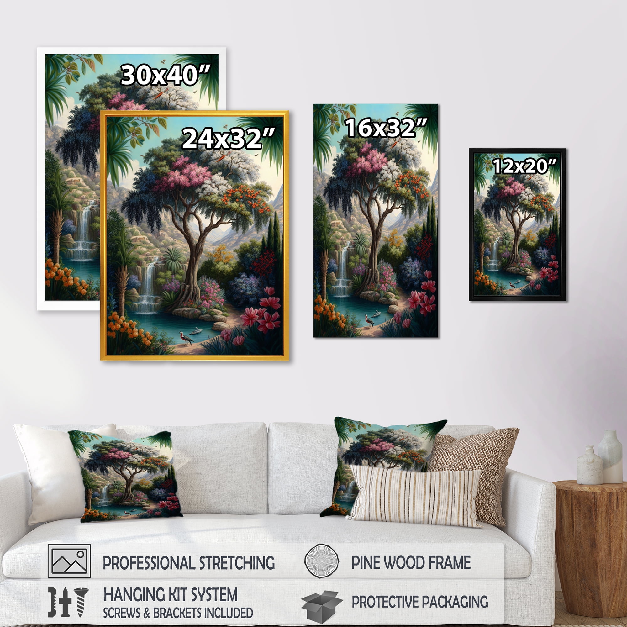 Designart Tree At The Center Of Jungle Paradise I Canvas Wall Art