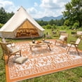 thumbnail image 3 of HIWEAVER Orange/White 9'x 12' Outdoor Rug Garden Decor Abstract Sun Pattern Carpet Plastic Straw Waterproof Reversible Patio Area Rug for Balcony Deck Picnic Portable Camping Mat, 3 of 8