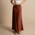 thumbnail image 4 of Women’s Long Maxi Skirt with Elastic Waistband Casual Loose Fit Lightweight Solid Straight Hem Floor Length Skirt Brown L, 4 of 6