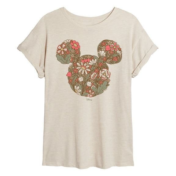 Disney - Floral Mickey Ears - Womens Oversized Graphic T-Shirt