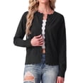 thumbnail image 4 of JWD Women's Long-Sleeved Crew Neck Scallop Edge Buttoned Cropped Cardigan Knitted Sweater, 4 of 7