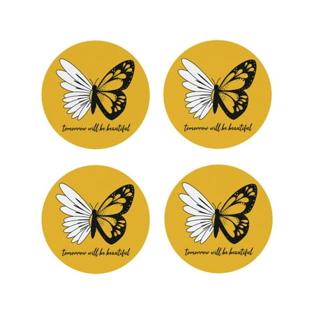 

Drink Coasters Set of 4 Beautiful Butterflies And Daisies Leather Coasters for Coffee Table Protector Heat Resistant Cute Coasters for Home Decor Housewarming Gifts Bar Kitchen 4 Inch Round Shape