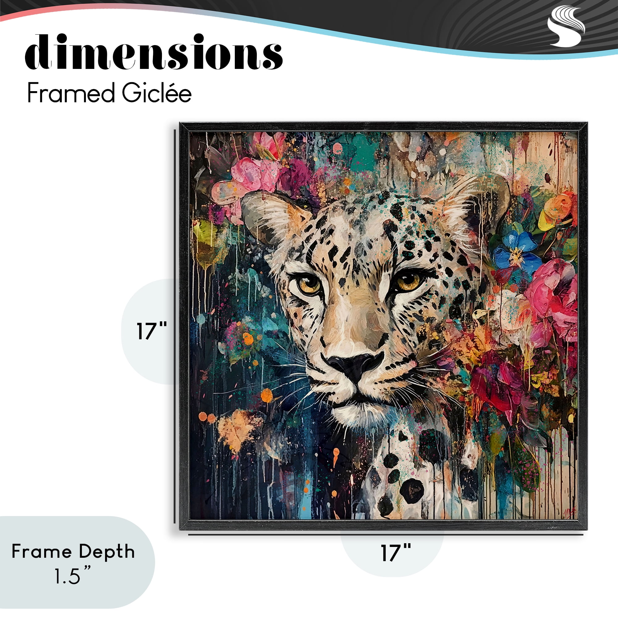 Stupell Industries Cheetah & Exotic Blooms Black Framed Giclee Art, design by Marta Wiley