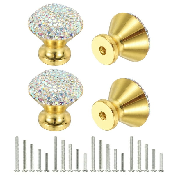 Pomos de Cajón Uxcell, 4Pcs 1.1 Pulgadas (28mm) Diámetro Decoración de Diamante Brillante, Tirador Redondo de Rhinestones con Tornillos para Hogar, Oficina, Cocina (Base Dorada + Diamante AB)