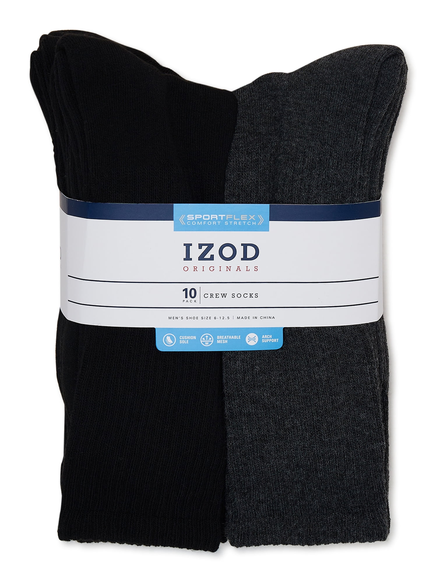 IZOD Originals Men's Athletic Terry Crew Socks, 10-Pack