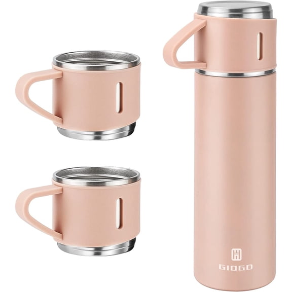 Stainless Steel Thermo 500ml/16.9oz Vacuum Insulated Bottle with Cup for Coffee Hot drink and Cold drink water flask.(Pink,Set)