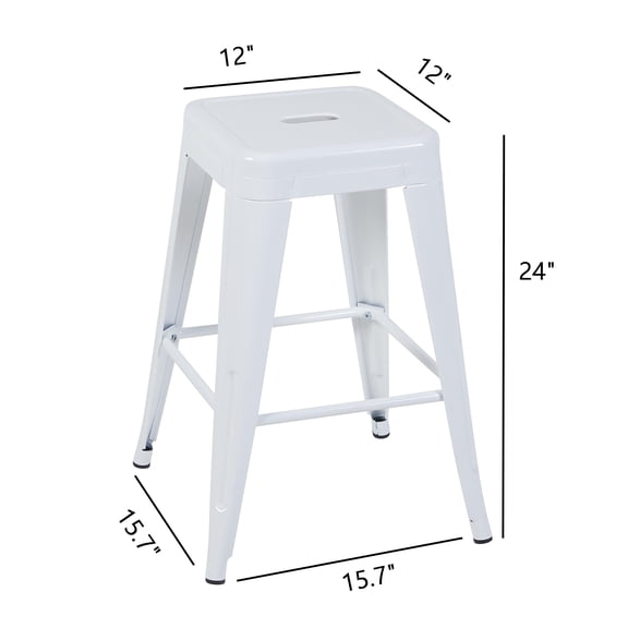 JUYG 2-Pack 24" White Backless Metal Counter Stool