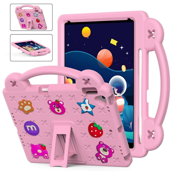iPad Air 1 2 Case, iPad 6th 5th Generation Case, Kids Friendly Shockproof Cute Design Handle Stand Protective Rugged Tablet Case for Apple iPad 9.7" 2018/2017/ iPad Air 1 2 - Pink