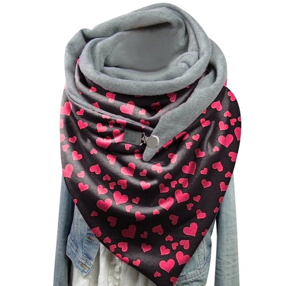 Baqcunre Valentine's Day Fashion Soft Heart Print Scarves Casual Warm Wrap Shawls Scarf Large Sheer Scarf for Valentines Gift, 1 PC Scarf Black One Size
