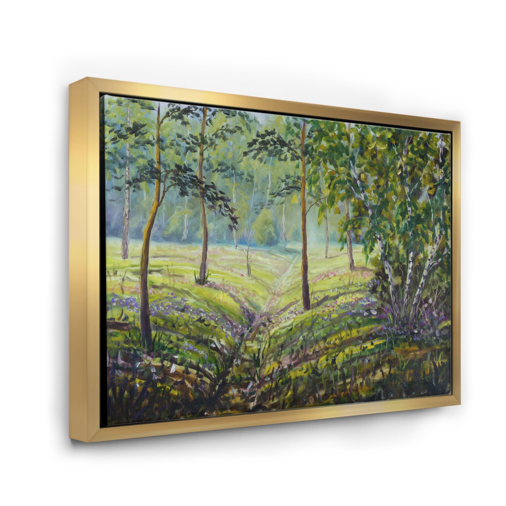 Designart 'Bushes and Pine Trees In The Forest I' Lake House Framed Canvas Wall Art Print