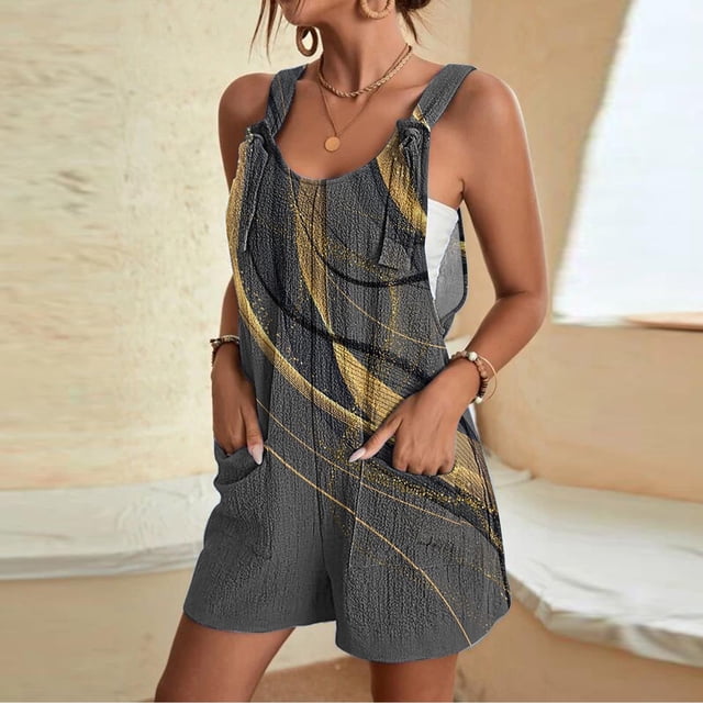 Puntoco Pantalones cortos deportivos para mujer Pantalones cortos casuales con estampado de tirantes para mujer Pantalones cortos con bolsillos