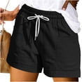thumbnail image 2 of Women's Plus Size Comfy Elastic Waist Drawstring Loose Shorts, Soft Polyester Blend Fabric with Side Pockets, Casual Summer Lounge, Travel, Easy Care Relaxed | TruHer,Black M, 2 of 6