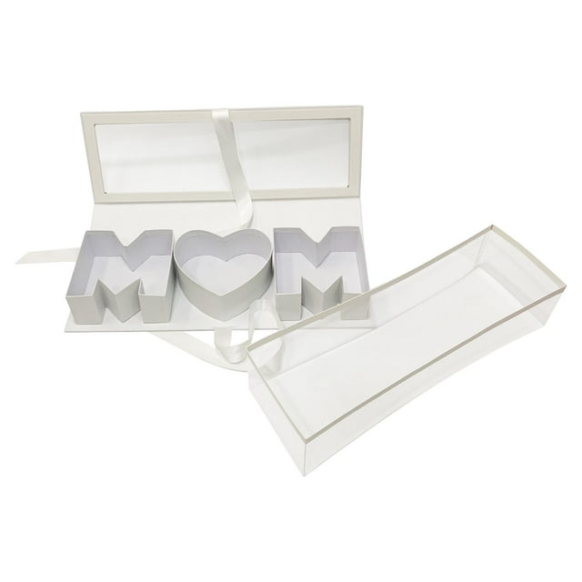 Caja de flores vacía con forma de letra para mamá, caja de regalo rellenable, caja de jabón decorativa con flores Blanco