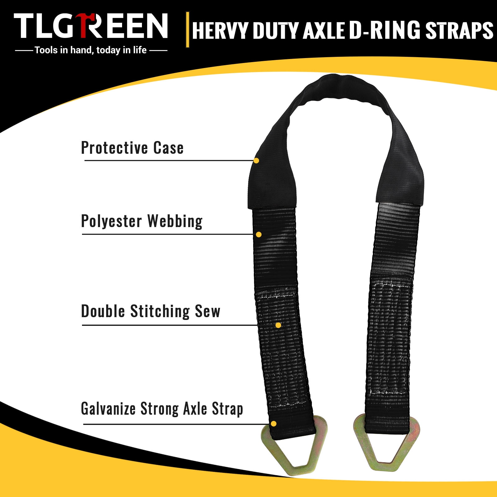 TLGREEN 4 Pack Wheel Straps + Axle Straps Kit for Trailers – 2” x 10’ Ratchet Straps with J Hooks & 36” Axle Straps, 10,000LB Break Strength, Non-Scratch Protection for Truck, SUV, ATV, UTV,Black
