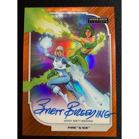 Collectible 2026 Upper Deck Platinum DC Fire & Ice Orange Rainbow Artist Auto Brett Breeding 26/35 #63