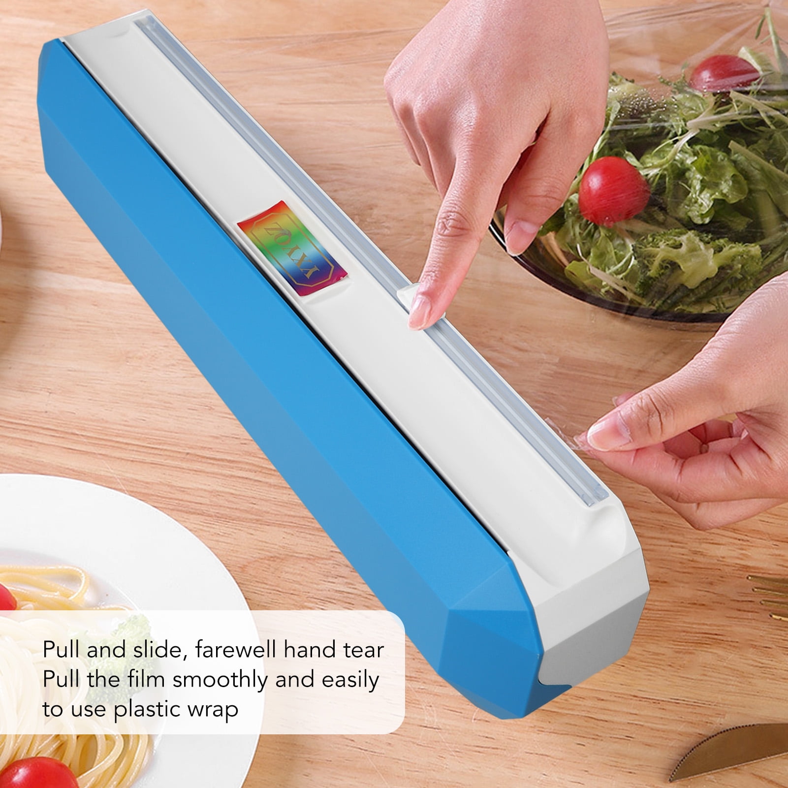 BIMZUC Plastic Wrap Dispenser with Slide Cutter Smooth Cutting Reusable Cling Film Dispenser for Kitchen Tin Foil Aluminum Foil Food Storage Organization Large Size (15.0 inches / 38 cm)