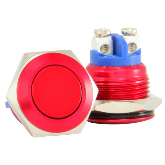 JacobsParts Momentary Pushbutton Starter Switch Circular Metal Red fits 5/8" (16mm) Diameter Panel Cutout Hole