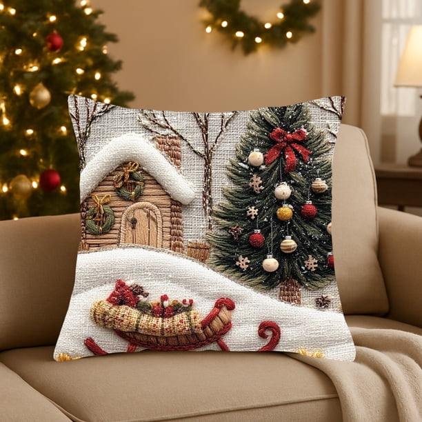 Fundas de Almohada Navideñas de 45 X 45 Cm, Decorativas, con Tela Suave y Cremallera Oculta para Decoración Del Hogar.