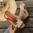 thumbnail image 4 of CYMMPU Women's Leaf Applique Wedge Slide Sandals Open Toe Slip On Footwear for Casual Summer Daily Wear Khaki 43, 4 of 8