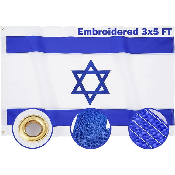 Flagolden 3 x 5 Israel Israeli Flag 3x5 ft Double Sided Embroidered 300D Oxford Nylon Indoor Outdoor Brass Grommets Durable for All Weather